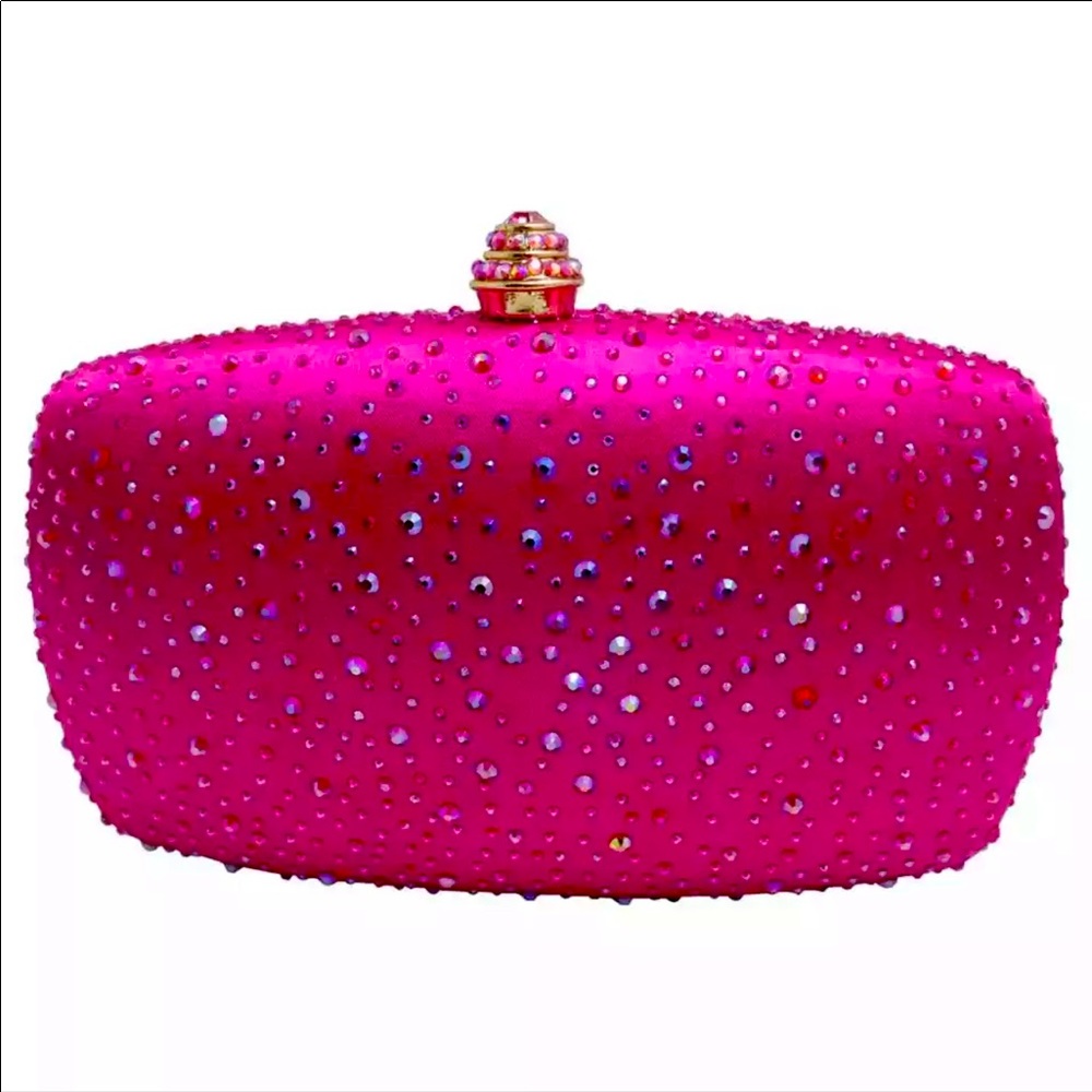 Pink Oval Rhinestone Crystal Clutch Evening Bag